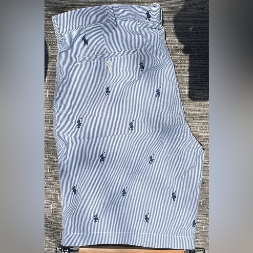 Ralph Lauren Polo All Over Pony White/Blue Stripe Searsucker Shorts Men’s size35